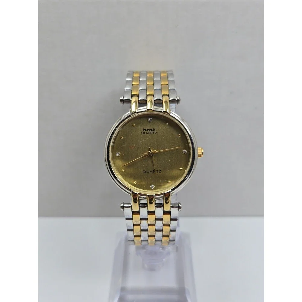 Vintage HMT Swarna Quartz Gold Silver Two Tone Gold 31mm Watch New Battery